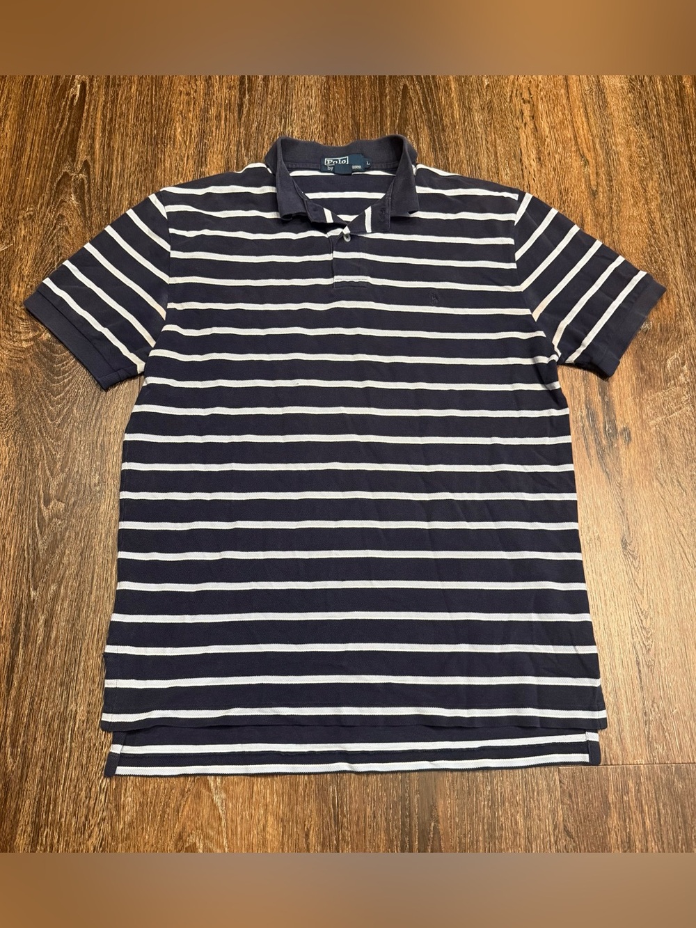 Vintage Polo Ralph Lauren Preppy Classy Casual Striped Mens Blue Polo Shirt Sz.L